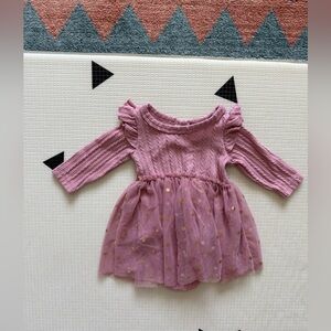 Just Lizzy|Baby girl mauve Pink Long Sleeve Dress w tulle Gold Polka Dots•0-3M